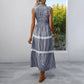 Casual Womens Lace Ruffle-neckline Sleeveless Striped Dress