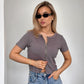 Short Round Neck Midriff-baring T-shirt