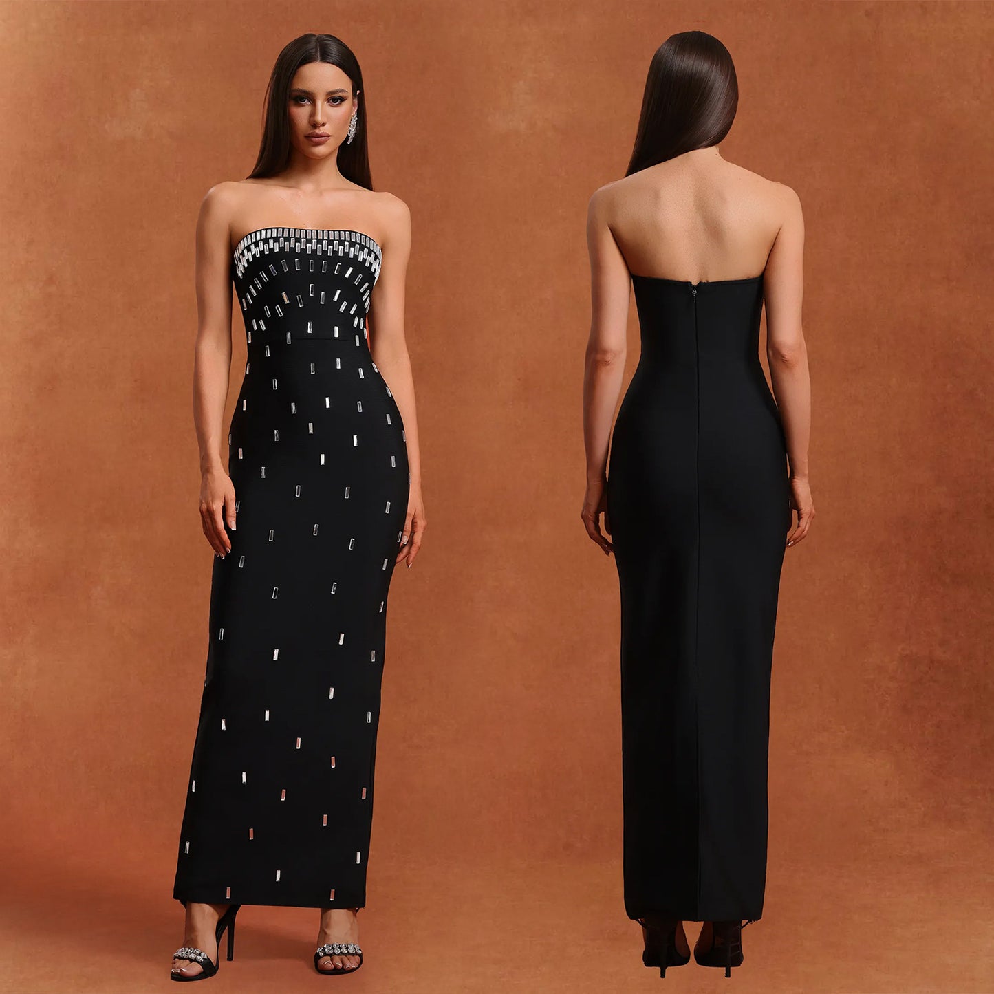 European And American Fashion Women's Wear Tube Top High-end Drilling Backless Dress