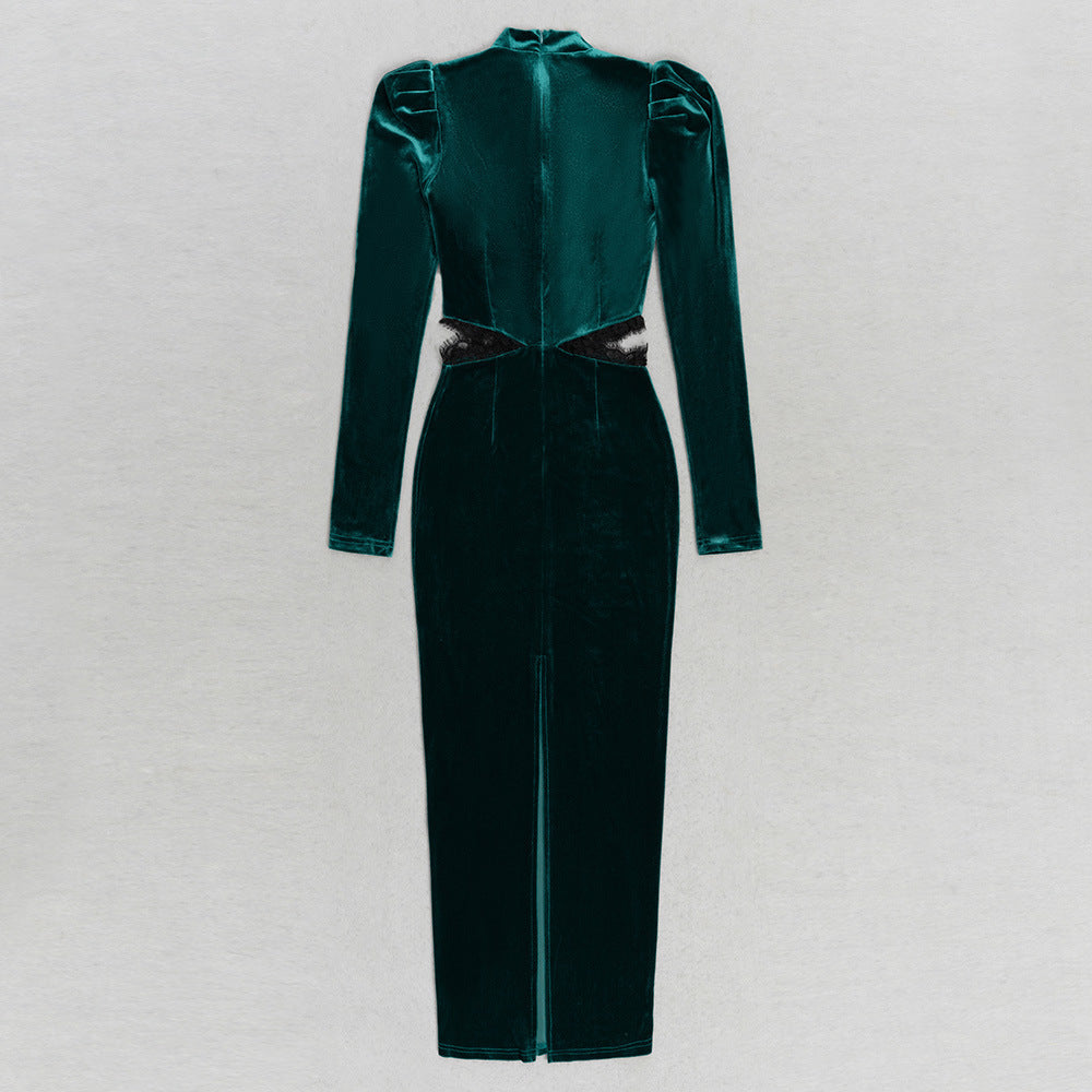 Robe en velours ajourée à manches longues et bulles