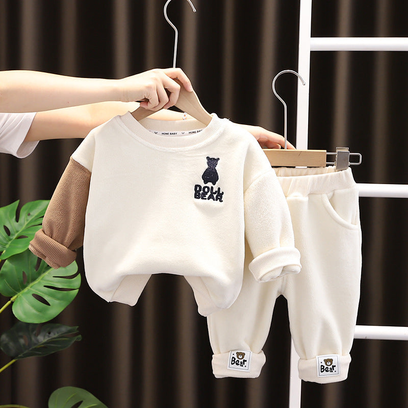 Boys' Autumn And Winter Plush Sweater Set
