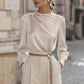 Simple Commuting Temperament Pleated High-neck Lantern Sleeve Blouse For Women