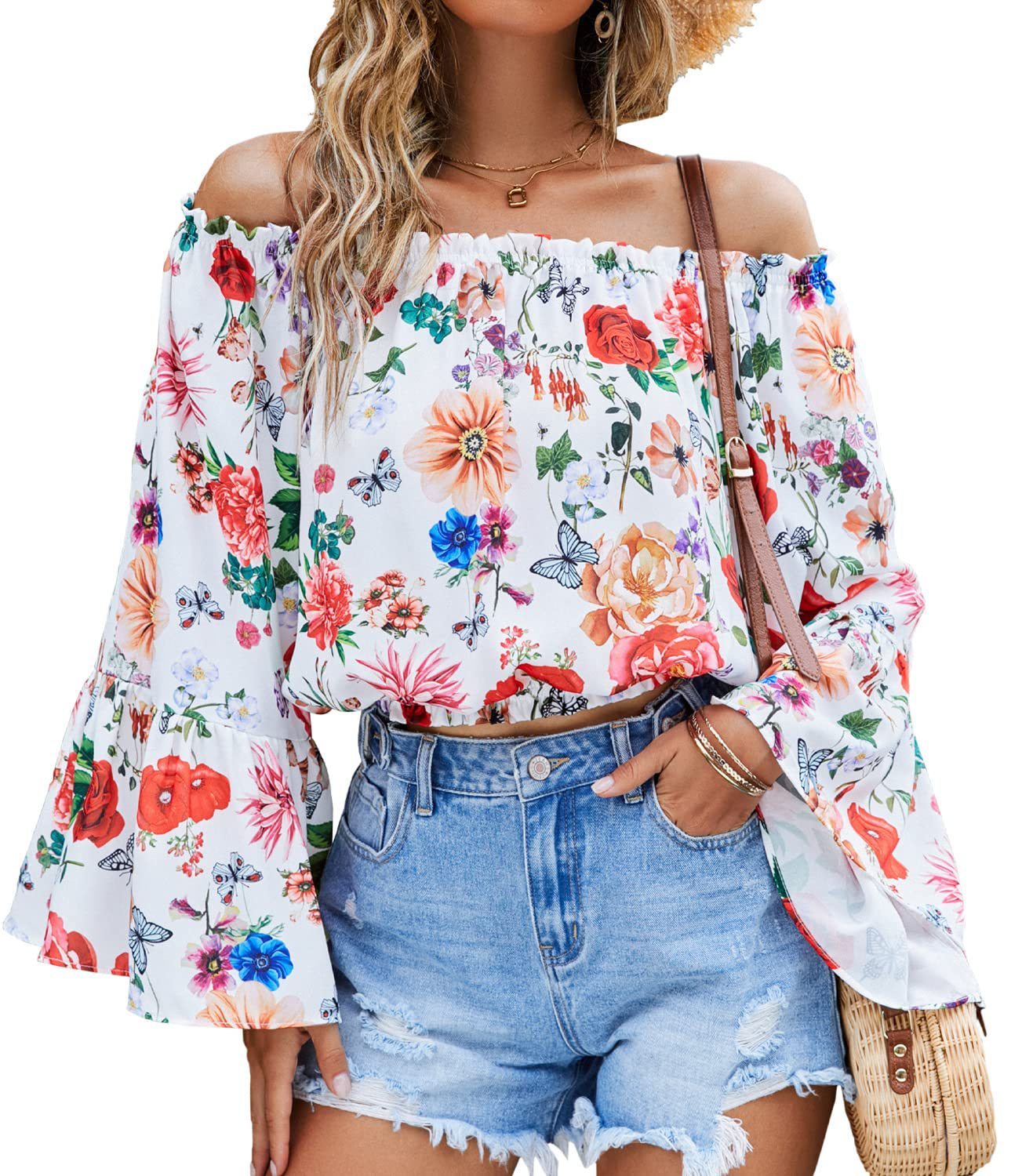 Women's Solid Color Printed Long Sleeve Chiffon Shirt