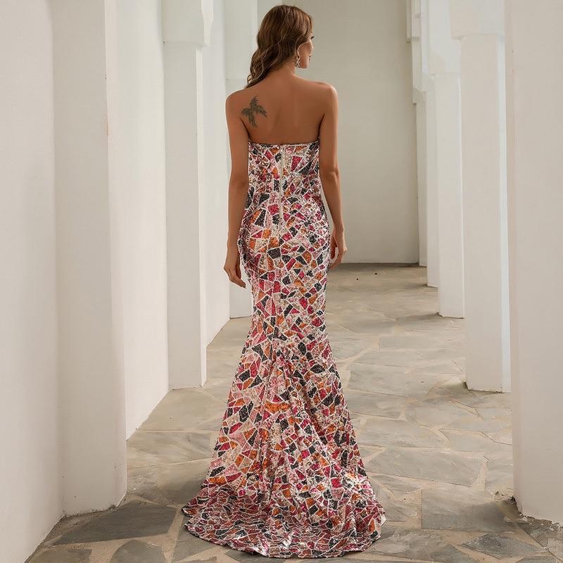 Women V Neck Off Shoulder Sequin Ma