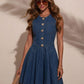 Womens Slim-Fit Crew-Neck Sleeveless Denim Dress