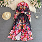 Light Luxury Lapel Puff Sleeve Single-breasted Printing A Words Dress