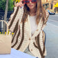 Autumn Casual Striped Openwork Knitted Cardigan Women's Jacket