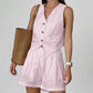 French-style Cotton-linen V-neck Sleeveless Minimalist Solid-color Set