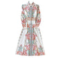 Single-breasted Long Palace Style Printed Dress With Belt