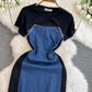 False Two-piece Patchwork Denim Dress Women