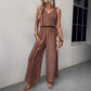 Casual Striped Printed Jumpsuit With Straps And Elastic Waist