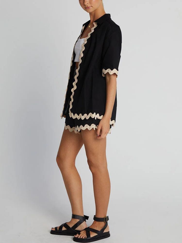 Summer Female Cardigan Short Sleeve Suit