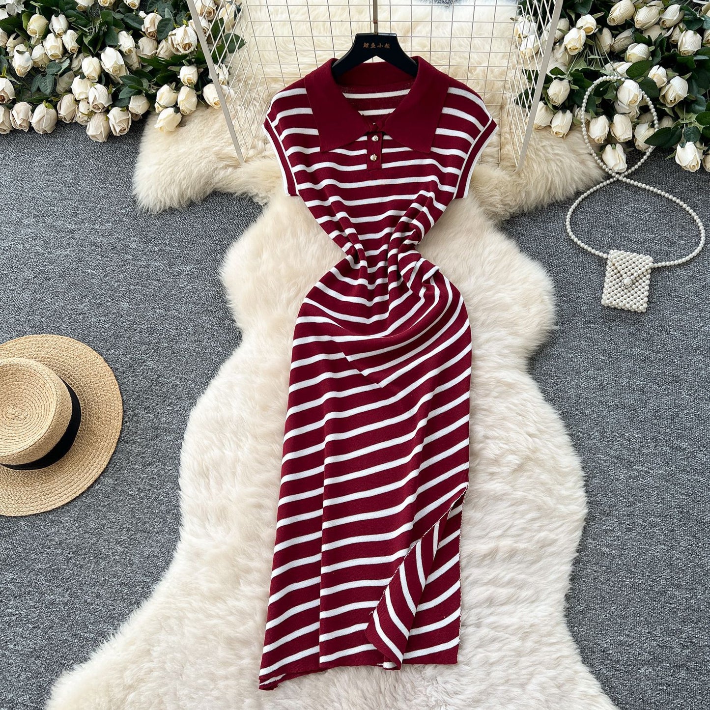 Retro Short-Sleeve Striped Dress For Women