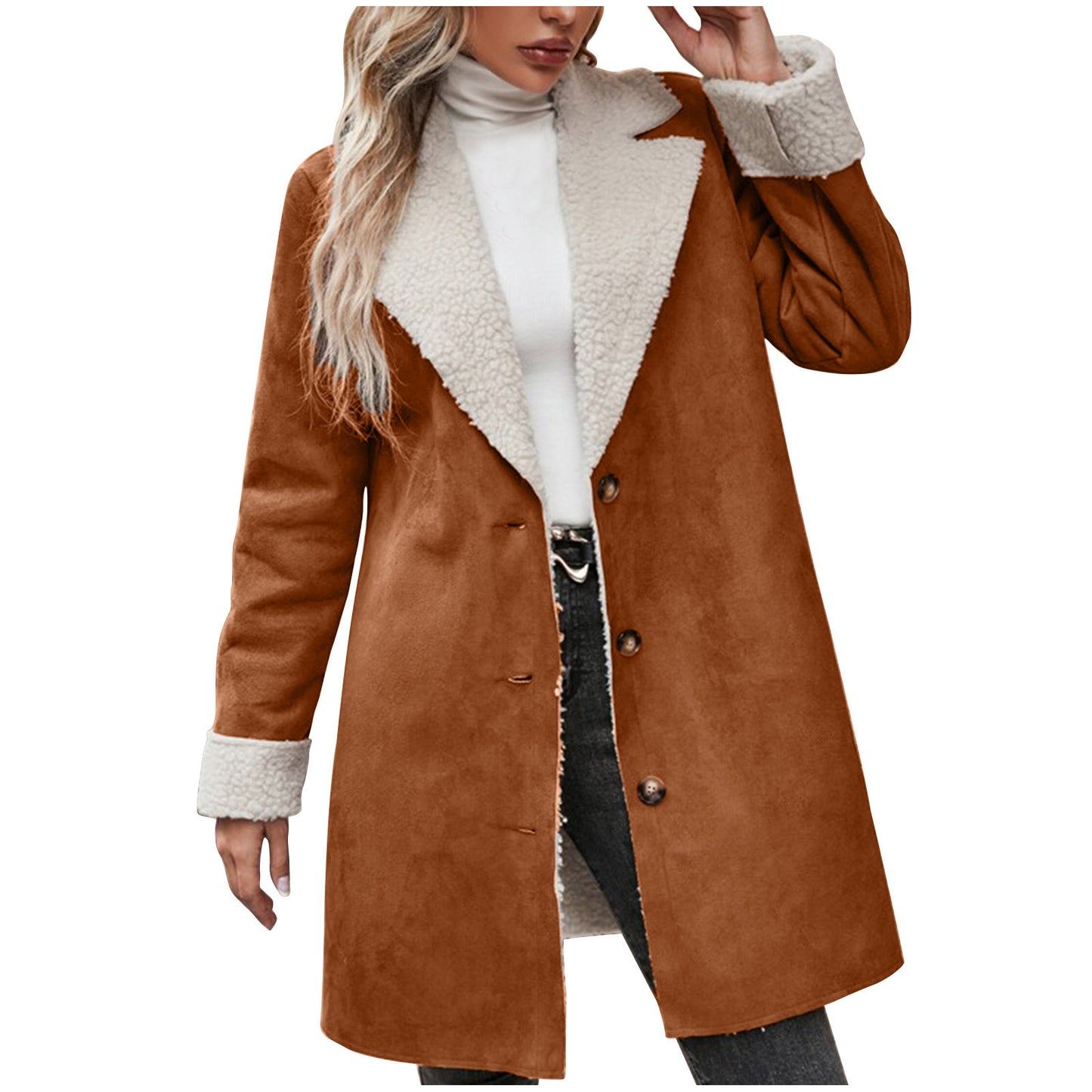 Manteau en peluche épais à manches longues et revers