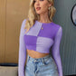 Women's Colorblock Checkered Pullover Irregular Long Sleeve Bottoming Shirt