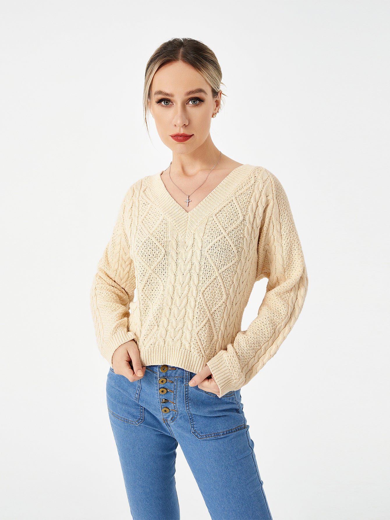 Pull décontracté extensible à col en V pour femme