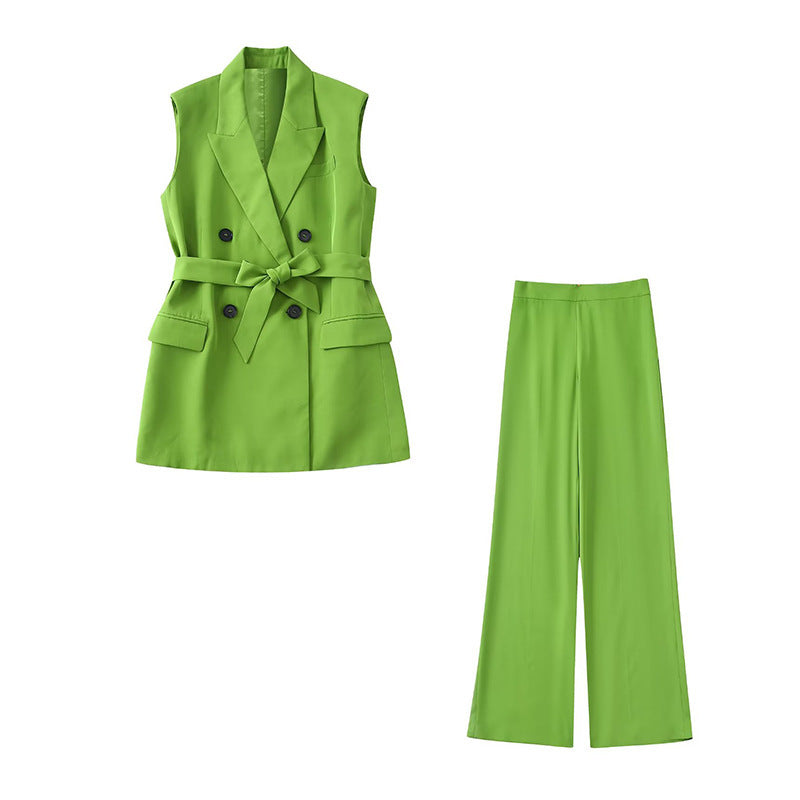 Gilet croisé à revers pour femme, pantalon décontracté