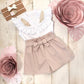 Ensemble 2 pièces short sans manches à col feuille de lotus pour bébé