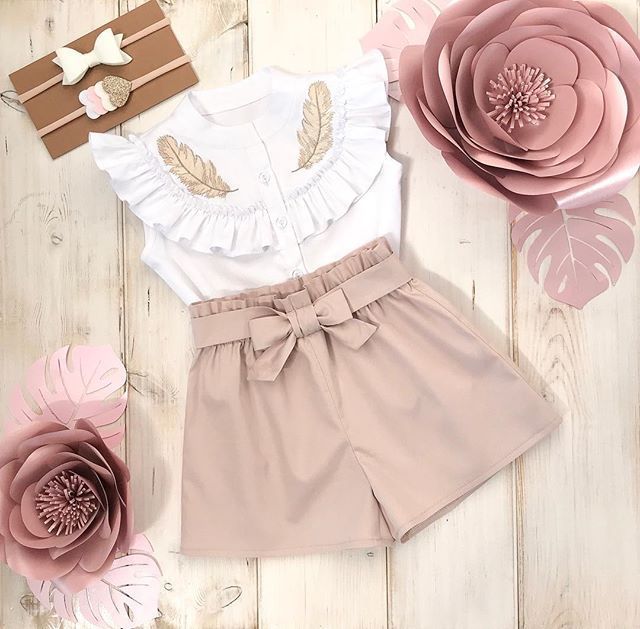 Ensemble 2 pièces short sans manches à col feuille de lotus pour bébé