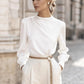 Simple Commuting Temperament Pleated High-neck Lantern Sleeve Blouse For Women