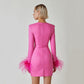 Elegant Square Neck Feather Long Sleeve