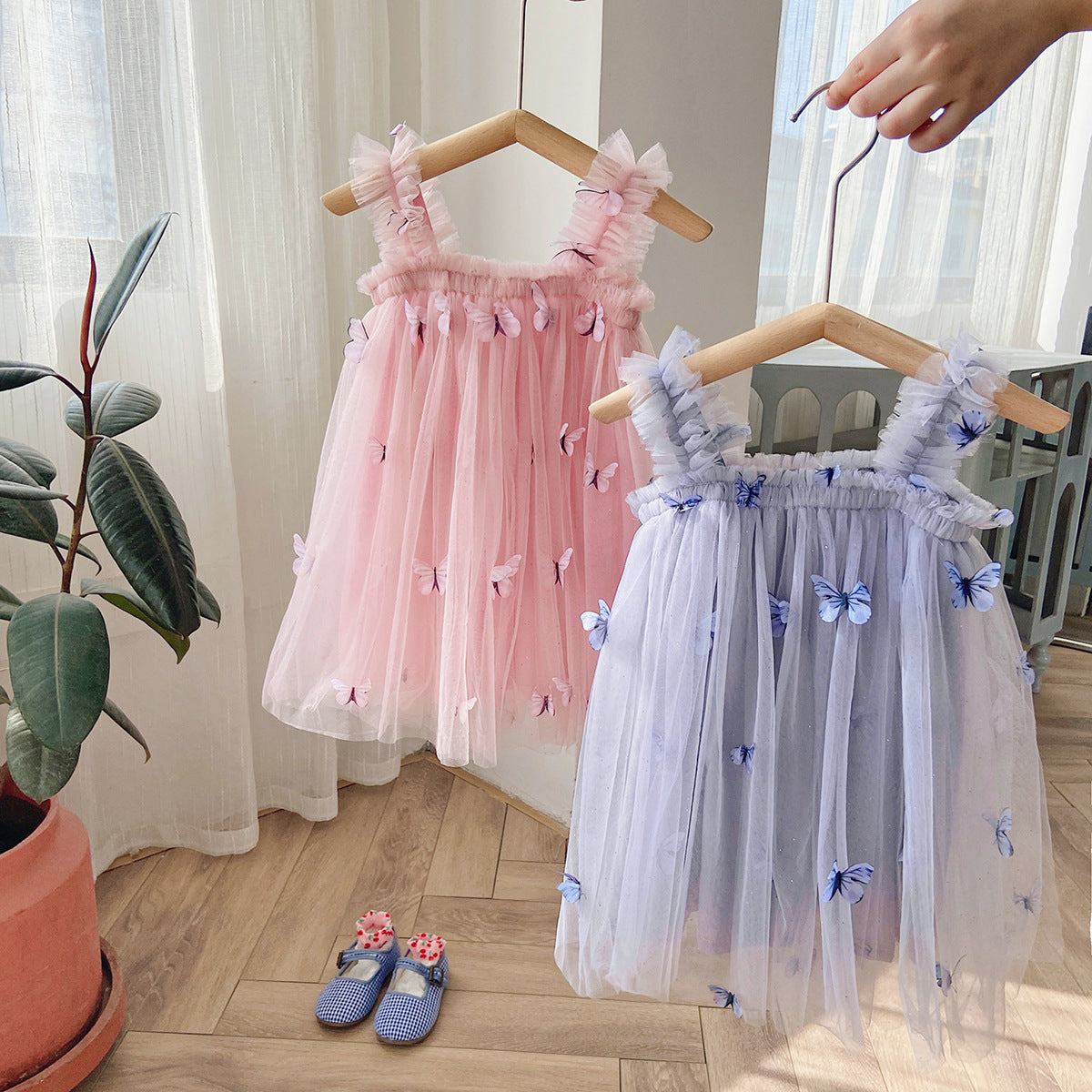 Butterfly Embroidery Mesh Girls' Braces Skirt