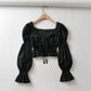 New Style Square Collar Lace Lantern Sleeve Short Shirt