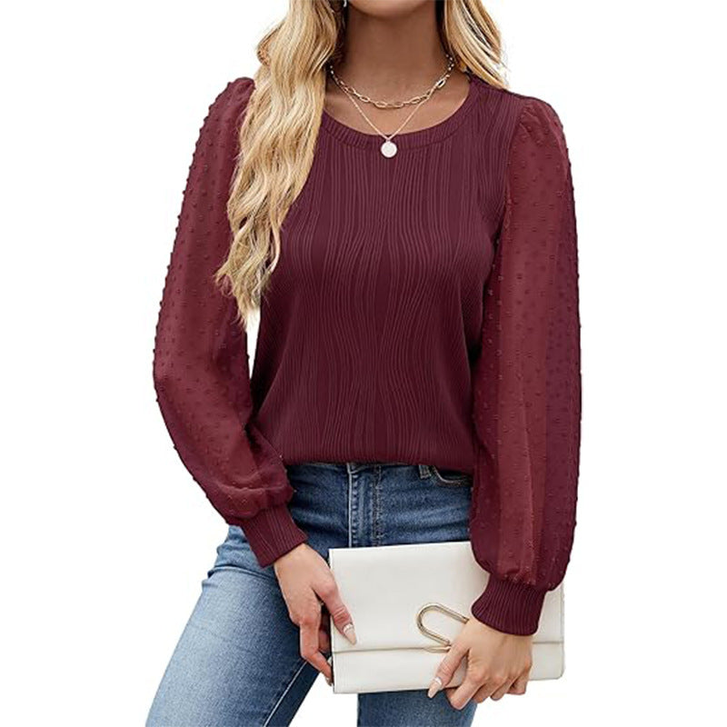 Women's Round Neck Chiffon Puff Sleeve Fashion