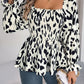 Casual Wooden Ear Square Collar Leopard Print Long Sleeve Chiffon Shirt