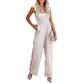 Women's Casual Ruffled Shoulder Straps High Waist Solid Color Wide Leg Jumpsuit