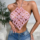 Heart Sequins Acrylic Metal Chain Stitching Halterneck Vest Women