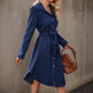 Front Button Belted Irregular Long Sleeve Corduroy Dress