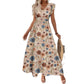 Printed V-neck Flared Sleeve Long Dress