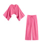 Asymmetric Linen Top Wide Leg Pants Two-piece Suit