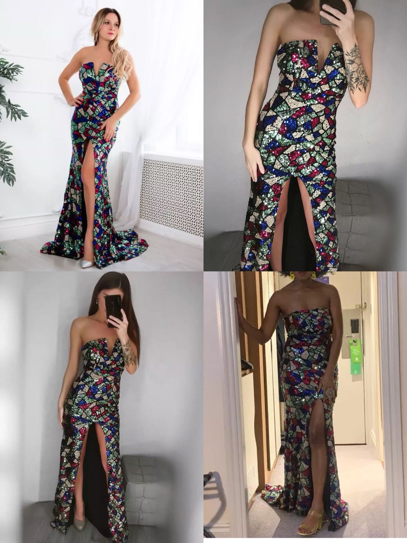 Women V Neck Off Shoulder Sequin Ma