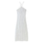 Pure Color Halter Backless Lace-up Sleeveless Ruffled Pleated Dress