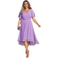 Banquet Evening Dress A- Line V-neck Chiffon Short Sleeve Knee-length Plus Size