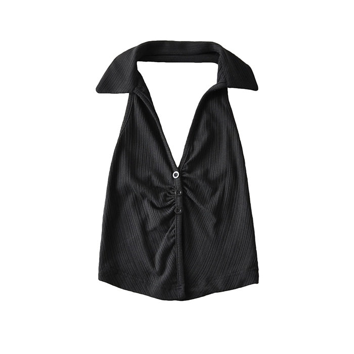 Pure Desire Personality Lapel Halter Design Top