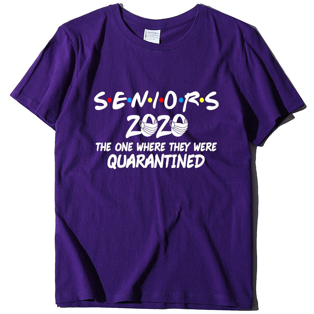 Lettered round neck printed short sleeve