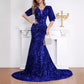 Middle Sleeve Trailing Sequin Dress Banquet Evening Dress