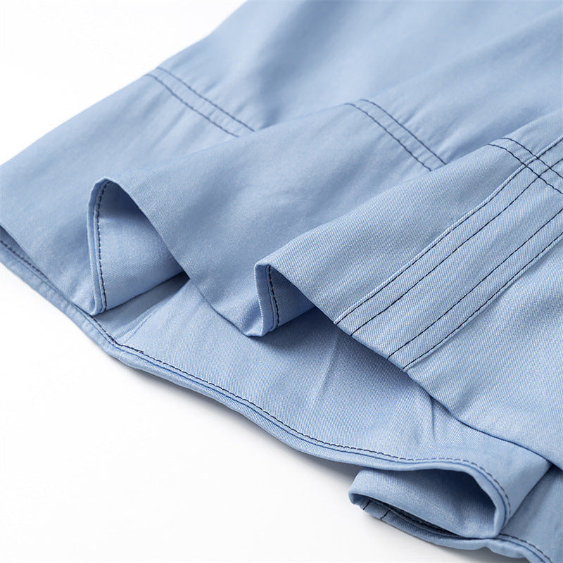 Single-breasted Mid-length Slim Fit Denim Dress
