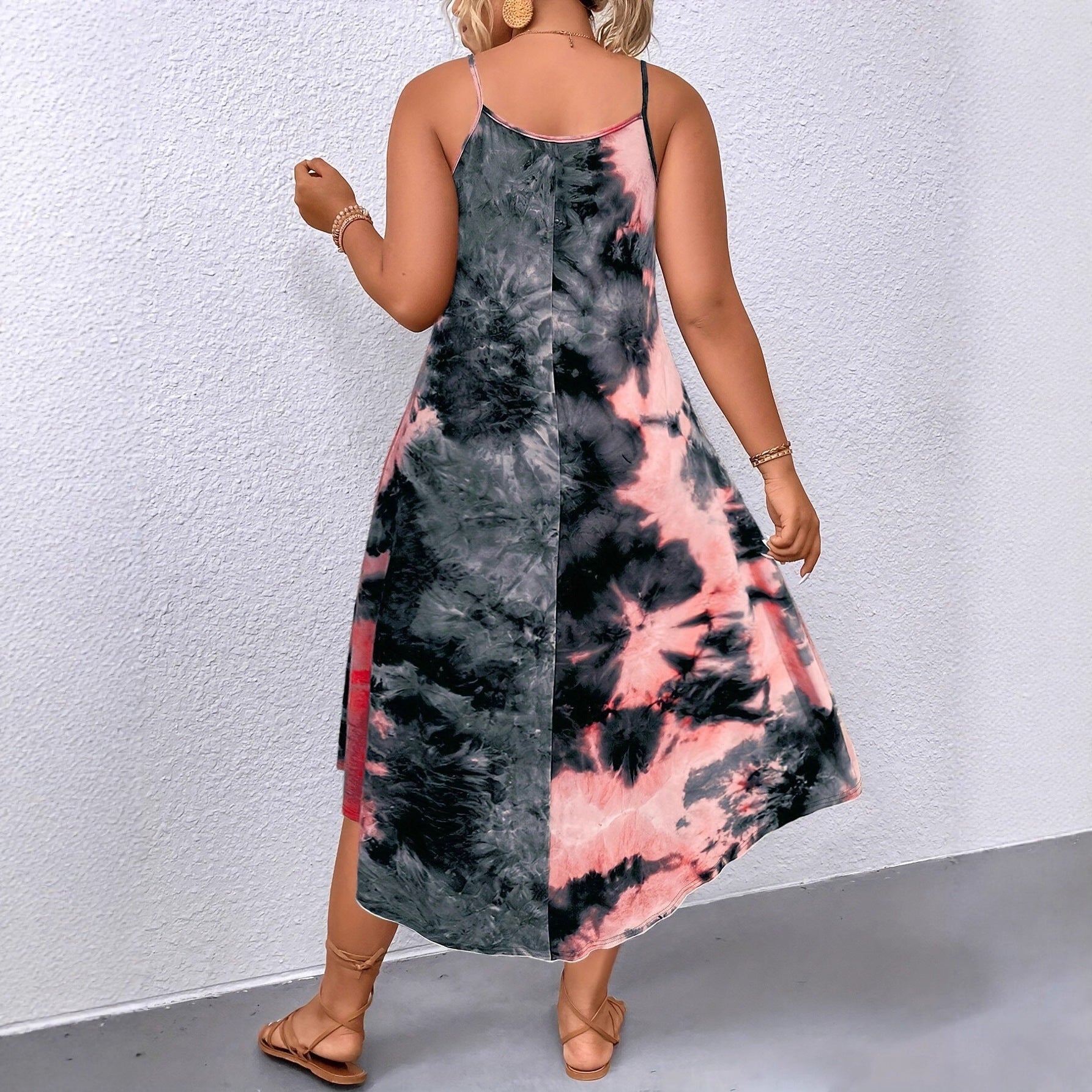 Stylish Summer Casual Loose Sleeveless V-Neck 3D Digital Print Slip Dress