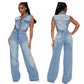 Slim Elastic Wash Denim Jumpsuit Straight Loose Jumpsuit