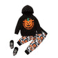 Boys Fashion Pumpkin Letters Printed Hooded Sweatshirt Pants Set