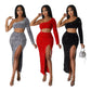 One-shoulder Fashionable Sequins Navel Split Hip Women's Clothing Dress