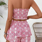 2pcs Women Holiday Floral Print Multi-Layer Ruffle Hem Set