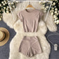 Crew-neck Cropped T-shirt High-waisted Slimming Shorts