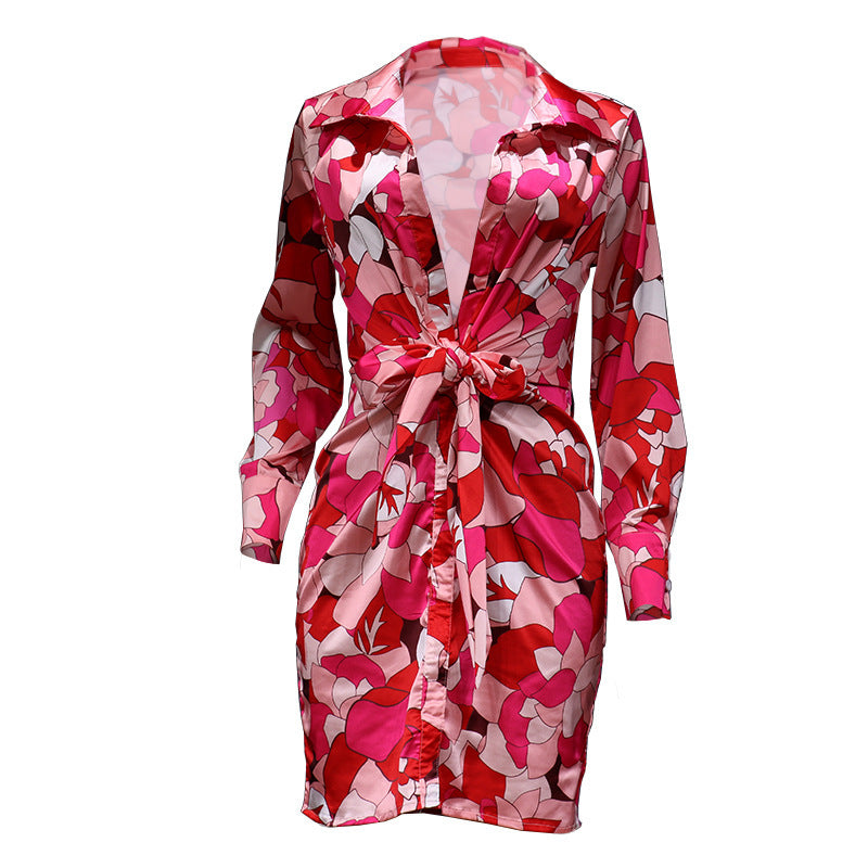 Robe à manches longues et imprimé à revers pour femme