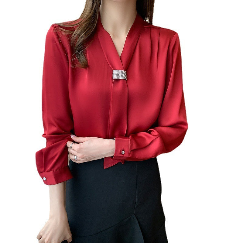 Women's Long Sleeve Fashion Slim Acetate Satin Top