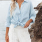 Women's Fashion Polo Collar Pocket Candy Color Shirt Top